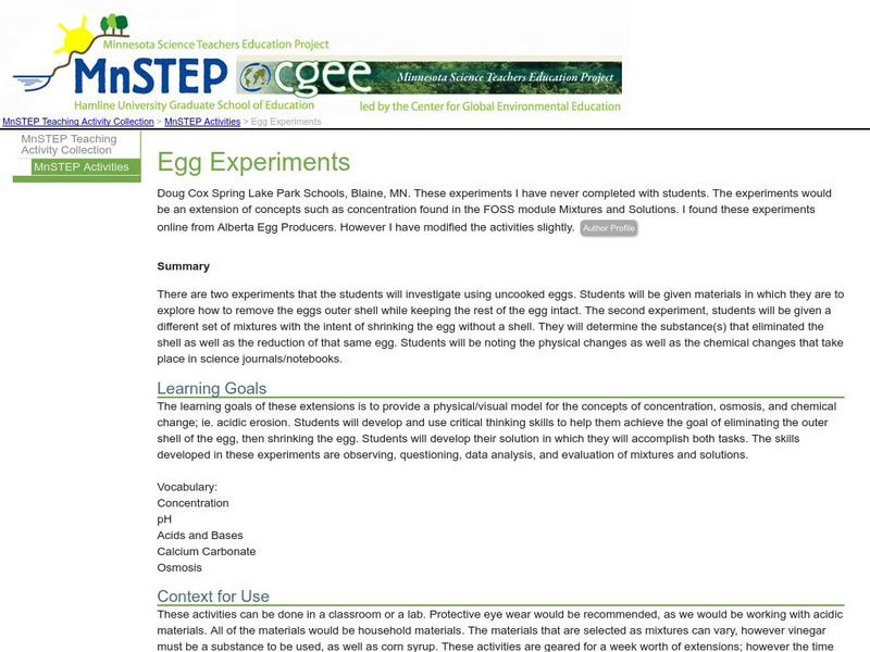 Serc: Egg Experiments Lesson Plan Serc: Egg Experiments Lesson Plan