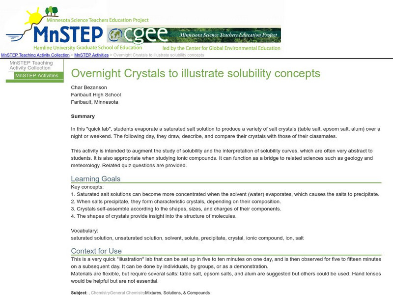 Serc: Overnight Crystals to Illustrate Solubility Concepts Activity