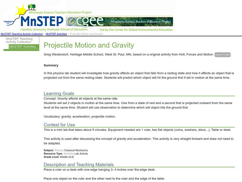 Serc: Projectile Motion and Gravity Lesson Plan Serc: Projectile Motion and Gravity Lesson Plan