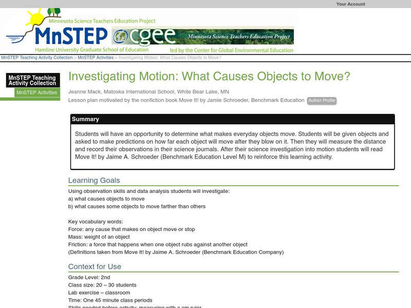 Serc: Investigating Motion: What Causes Objects to Move? Lesson Plan ...