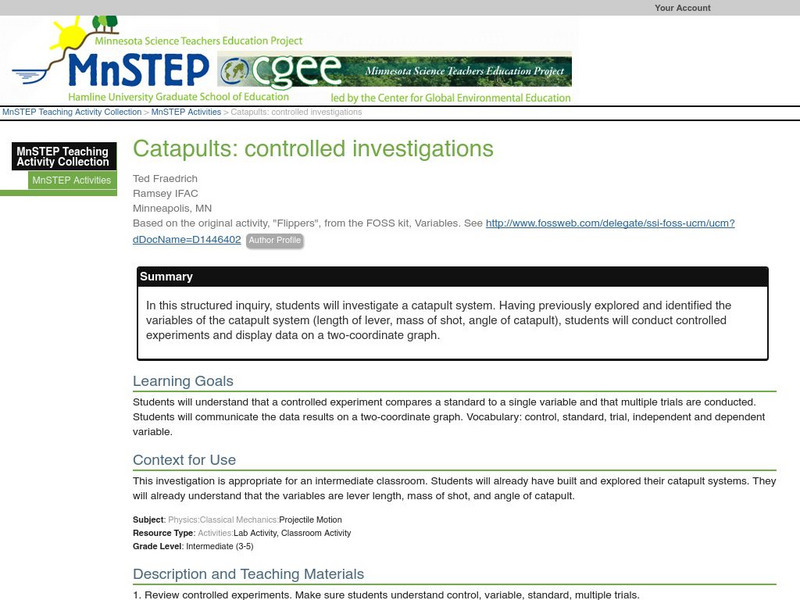 Serc: Catapults: Controlled Investigations Lesson Plan Serc: Catapults: Controlled Investigations Lesson Plan