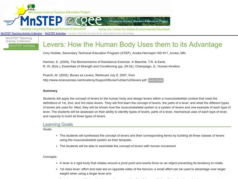 Serc: Levers: How the Human Body Uses Them to Its Advantage Lesson Plan Serc: Levers: How the Human Body Uses Them to Its Advantage Lesson Plan