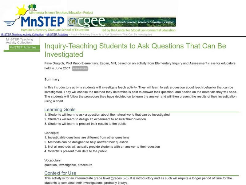Serc: Inquiry Teaching Students to Ask Questions That Can Be Investigated Lesson Plan Serc: Inquiry Teaching Students to Ask Questions That Can Be Investigated Lesson Plan