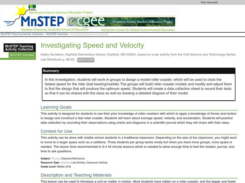 Serc: Investigating Speed and Velocity Lesson Plan