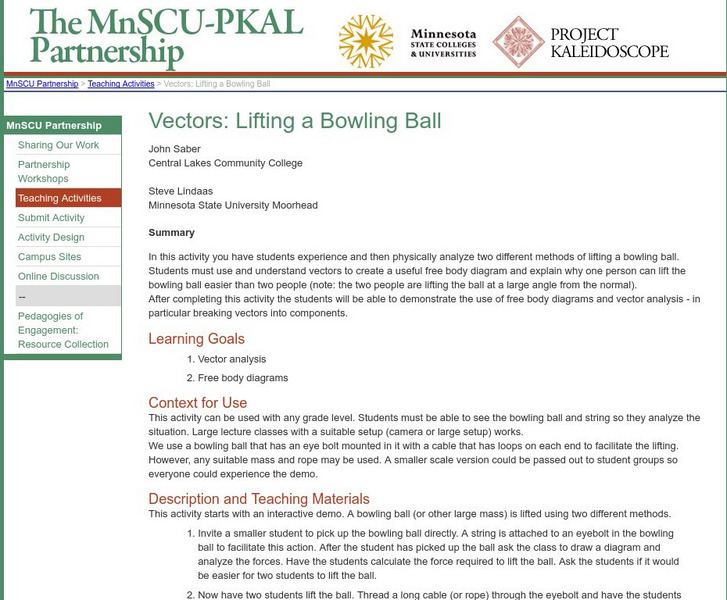 Serc: Vectors: Lifting a Bowling Ball Lesson Plan Serc: Vectors: Lifting a Bowling Ball Lesson Plan