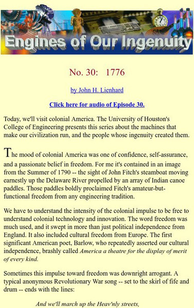 University of Houston: Engines of Our Ingenuity: No. 30 1776 Audio University of Houston: Engines of Our Ingenuity: No. 30 1776 Audio