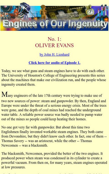 University of Houston: Engines of Our Ingenuity: No.1 Oliver Evans Audio