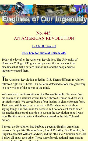 University of Houston: Engines of Our Ingenuity: No. 445: An American Revolution Article University of Houston: Engines of Our Ingenuity: No. 445: An American Revolution Article