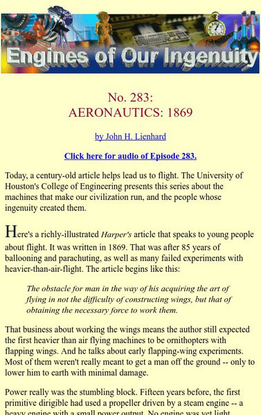 University of Houston: Engines of Our Ingenuity: No. 283: Aeronautics: 1869 Article