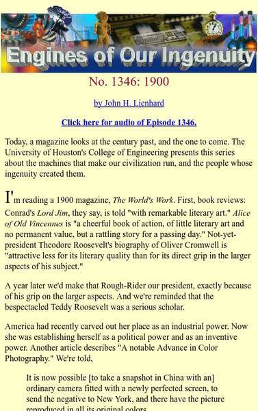 University of Houston: Engines of Our Ingenuity: No. 1346: 1900 Article