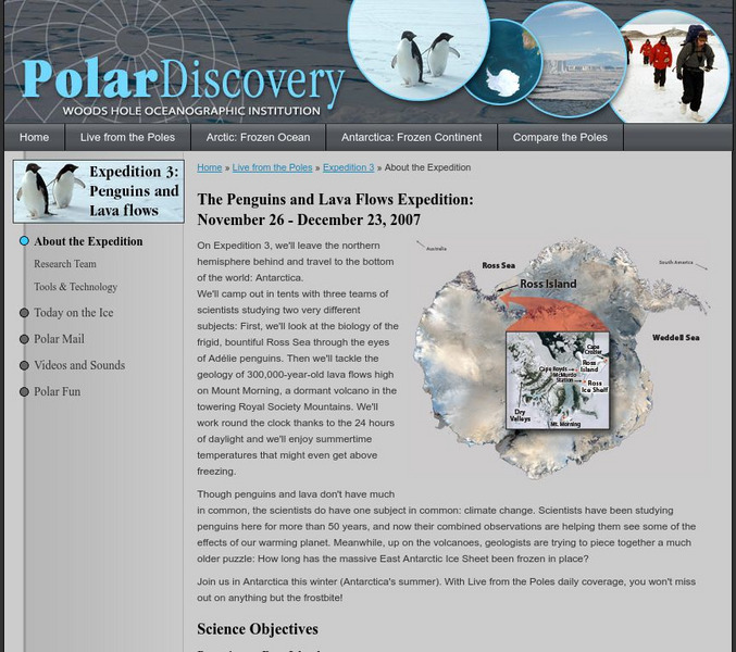 Polar Discovery: Live From the Poles: Exp 3: The Penguins and Lava Flows Article Polar Discovery: Live From the Poles: Exp 3: The Penguins and Lava Flows Article