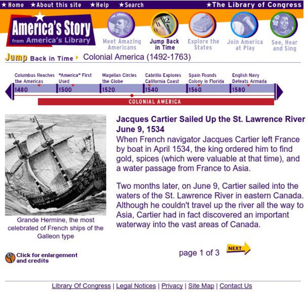 Loc: America's Story: Jacques Cartier Website