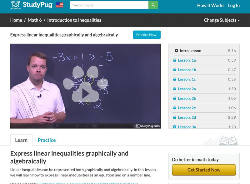 Study Pug: Express Linear Inequalities Graphically and Algebraically Instructional Video Study Pug: Express Linear Inequalities Graphically and Algebraically Instructional Video