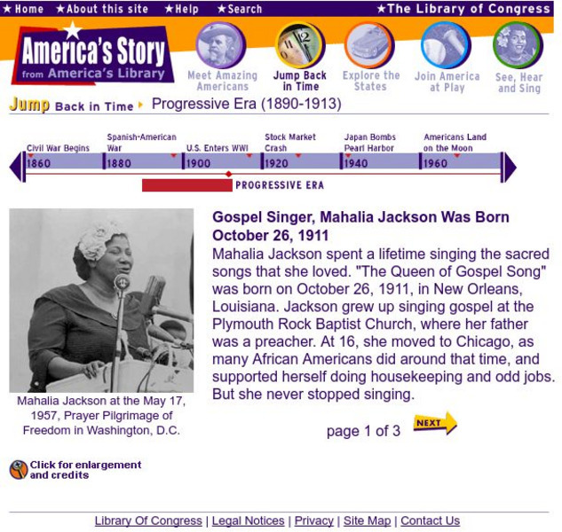 Loc: America's Story: Mahalia Jackson Website Loc: America's Story: Mahalia Jackson Website