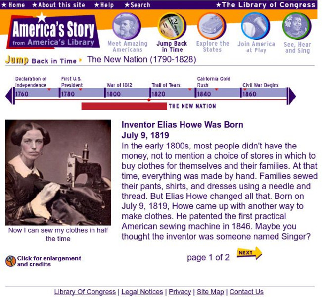 Loc: America's Story: Elias Howe Handout Loc: America's Story: Elias Howe Handout