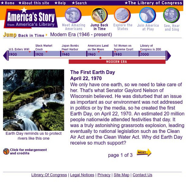 Loc: America's Story: The First Earth Day Handout Loc: America's Story: The First Earth Day Handout