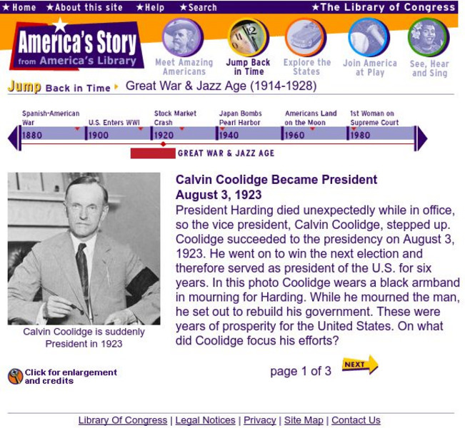 Loc: America's Story: Calvin Coolidge Became President Handout Loc: America's Story: Calvin Coolidge Became President Handout