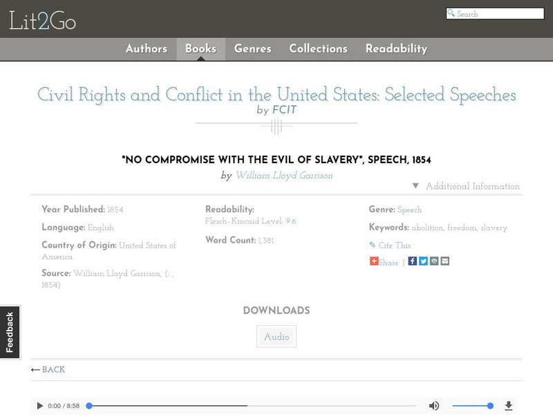 Civil Rights and Conflict Selected Speeches: No Compromise With Evil of Slavery Primary Civil Rights and Conflict Selected Speeches: No Compromise With Evil of Slavery Primary