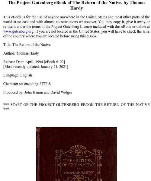 Project Gutenberg: Return of the Native by Thomas Hardy eBook Project Gutenberg: Return of the Native by Thomas Hardy eBook