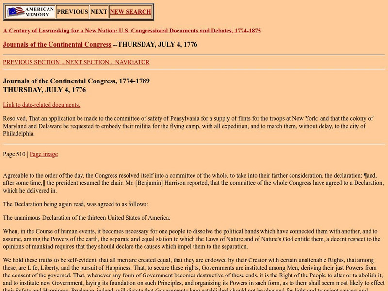 Loc: American Memory: Journals of the Continental Congress Primary