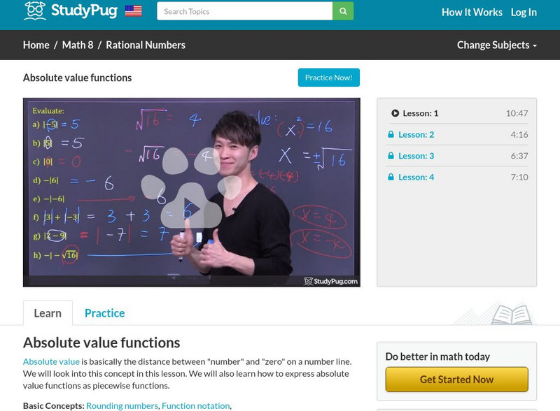 Study Pug: Absolute Value Functions Instructional Video Study Pug: Absolute Value Functions Instructional Video