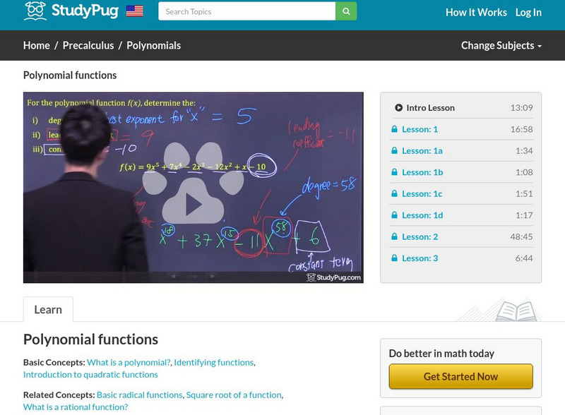 Study Pug: Polynomial Functions Instructional Video
