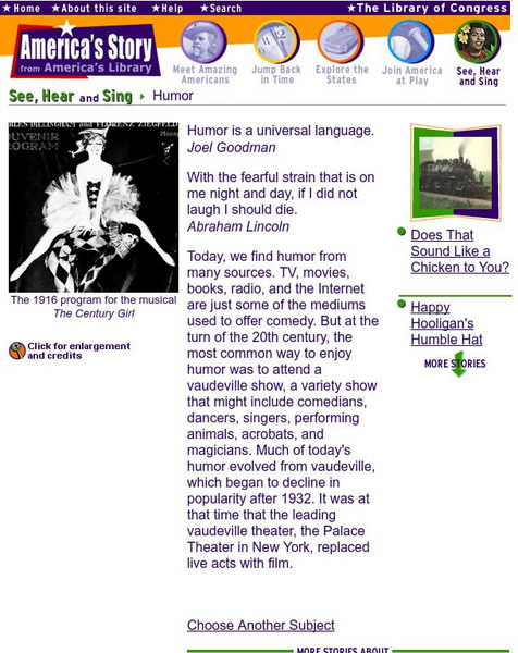 Loc: America's Story: See, Hear and Sing: Humor Article