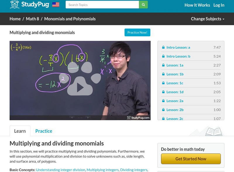 Study Pug: Multiplying and Dividing Monomials Instructional Video Study Pug: Multiplying and Dividing Monomials Instructional Video