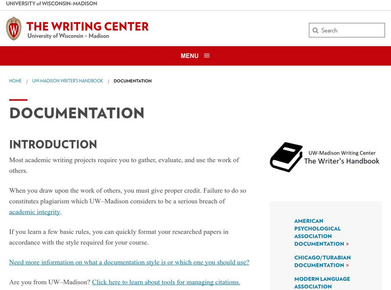 University of Wisconsin Madison: Documentation Styles Handout University of Wisconsin Madison: Documentation Styles Handout