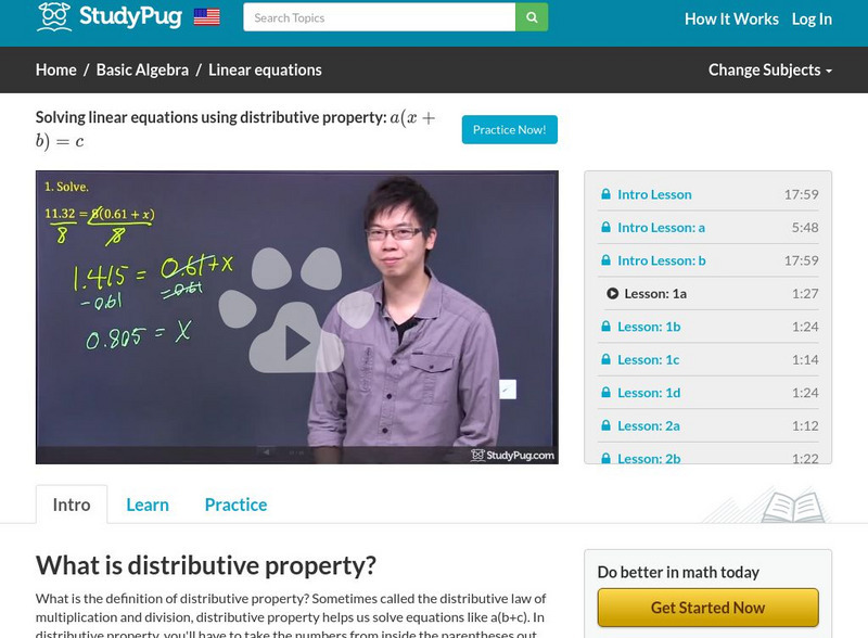 Study Pug: Solving Linear Equations Using Distributive Property Instructional Video Study Pug: Solving Linear Equations Using Distributive Property Instructional Video