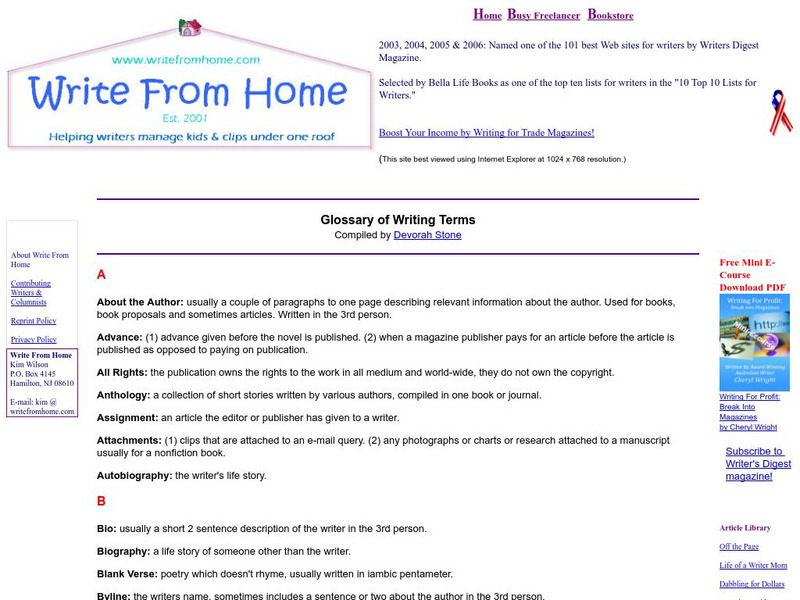 Write From Home:glossary of Writing Terms Point of View Handout Write From Home:glossary of Writing Terms Point of View Handout
