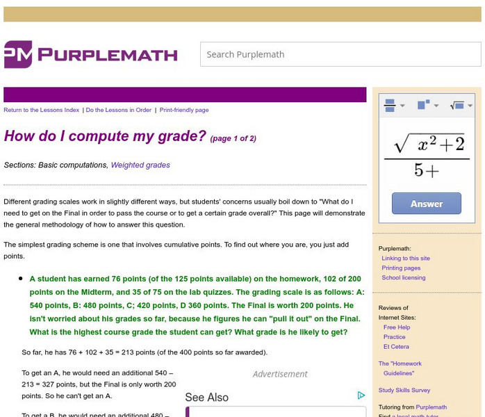 Purplemath: How Do I Compute My Grade? Handout Purplemath: How Do I Compute My Grade? Handout