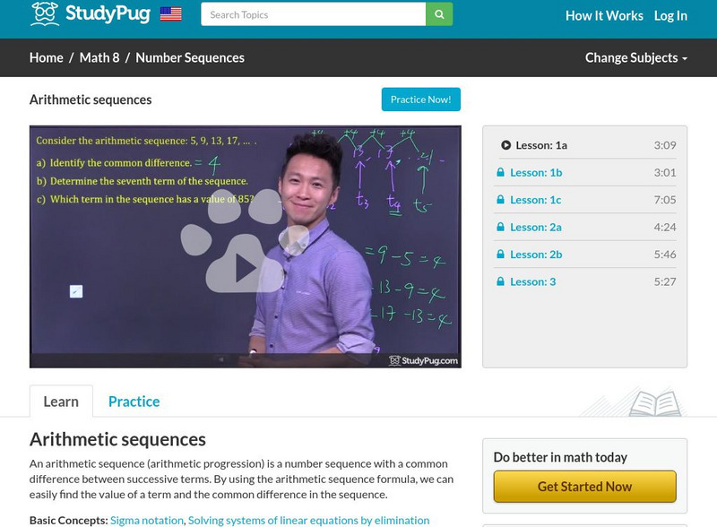 Study Pug: Arithmetic Sequences Instructional Video Study Pug: Arithmetic Sequences Instructional Video
