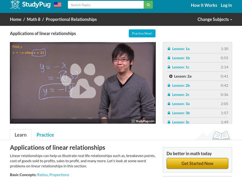 Study Pug: Applications of Linear Relationships Instructional Video Study Pug: Applications of Linear Relationships Instructional Video