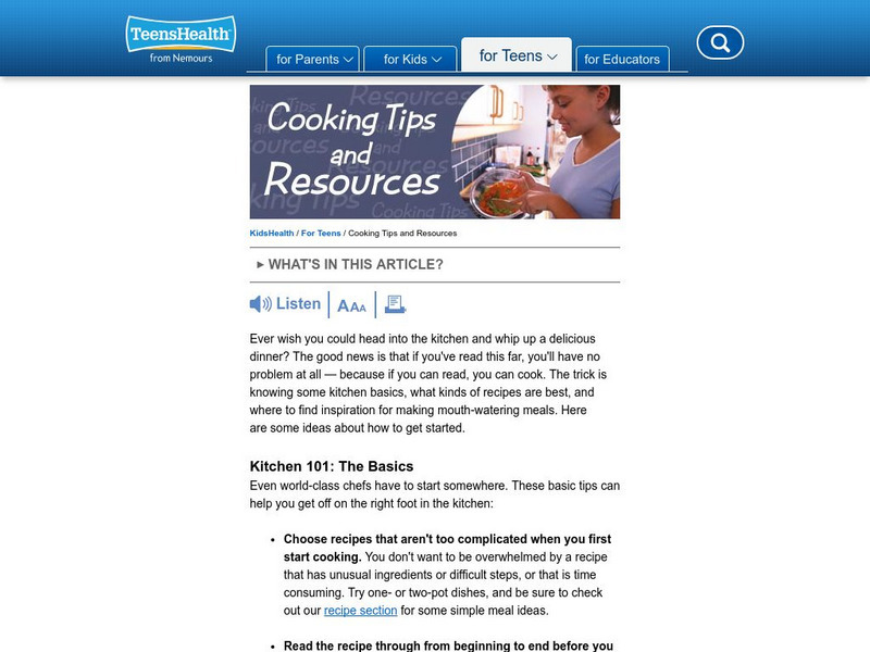 Kids Health: Cooking Tips and Resources Article Kids Health: Cooking Tips and Resources Article