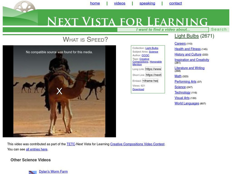 Next Vista for Learning: What Is Speed? Instructional Video Next Vista for Learning: What Is Speed? Instructional Video