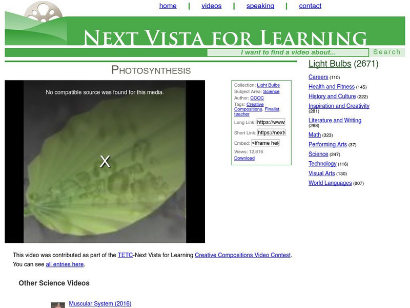 Next Vista for Learning: Photosynthesis Instructional Video Next Vista for Learning: Photosynthesis Instructional Video