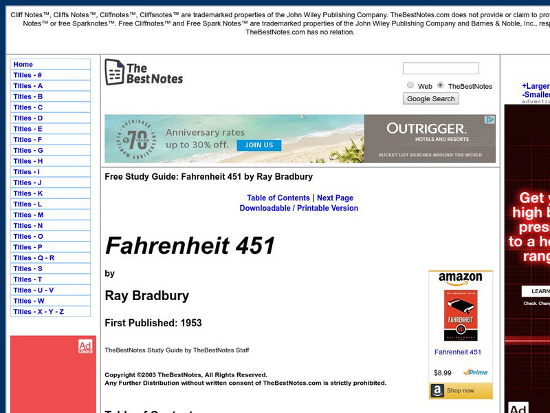 The Best Notes: Fahrenheit 451 by Ray Bradbury Unit Plan