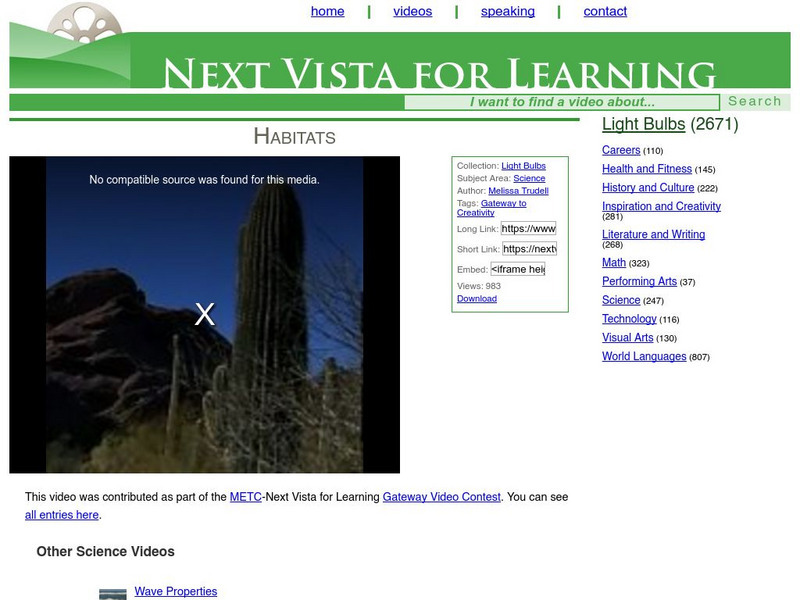 Next Vista for Learning: Habitats Instructional Video Next Vista for Learning: Habitats Instructional Video