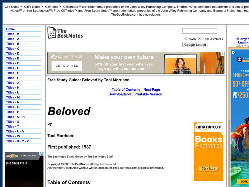 The Best Notes: Beloved by Toni Morrison Unit Plan