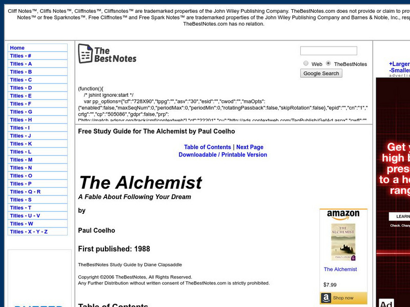 The Best Notes: The Alchemist by Paul Coelho Unit Plan The Best Notes: The Alchemist by Paul Coelho Unit Plan