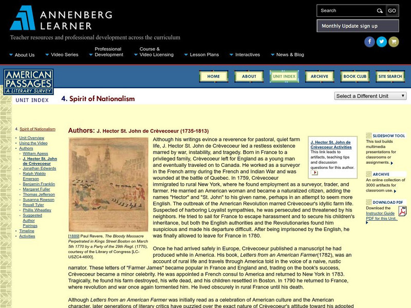 Annenberg Learner: American Passages: J. Hector St. John De Crevecoeur Unit Plan