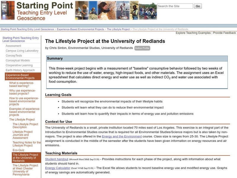 Serc: The Lifestyle Project at the University of Redlands Lesson Plan Serc: The Lifestyle Project at the University of Redlands Lesson Plan
