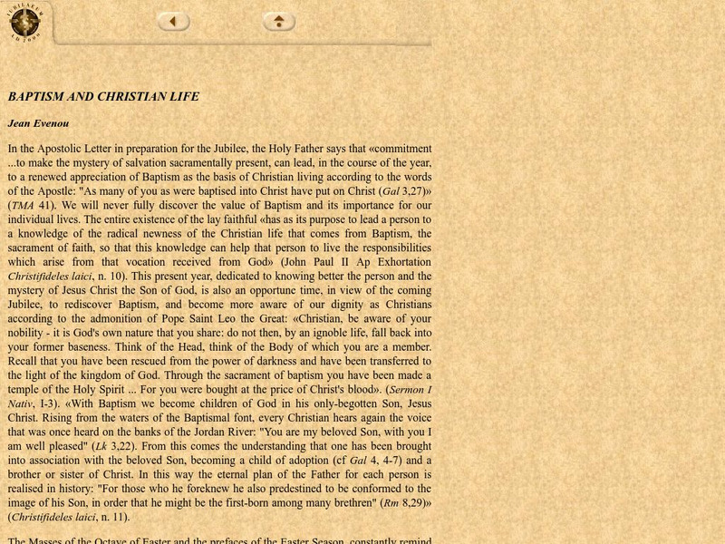 The Vatican: Baptism and Christian Life Article The Vatican: Baptism and Christian Life Article