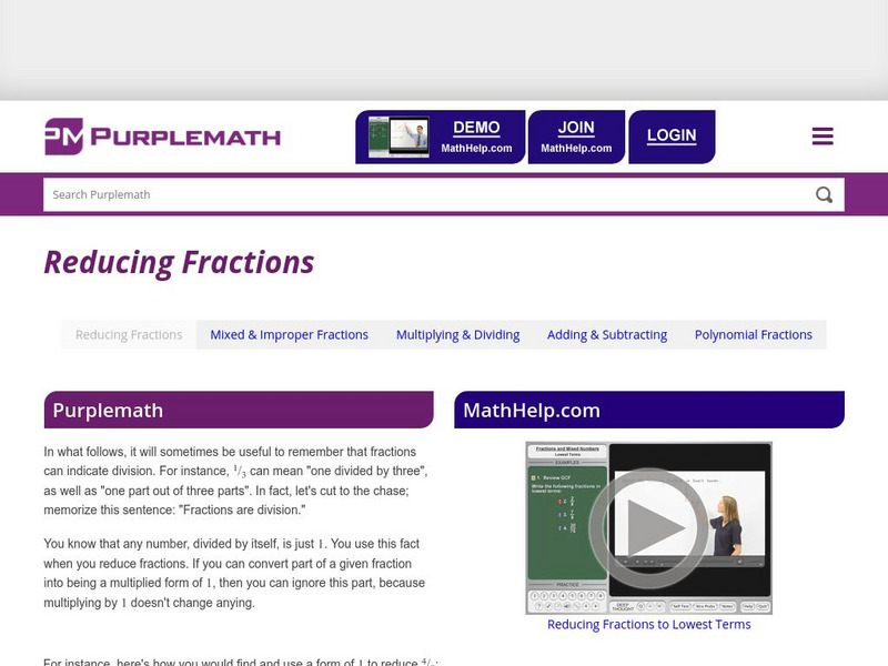 Purplemath: Reducing Fractions Handout Purplemath: Reducing Fractions Handout