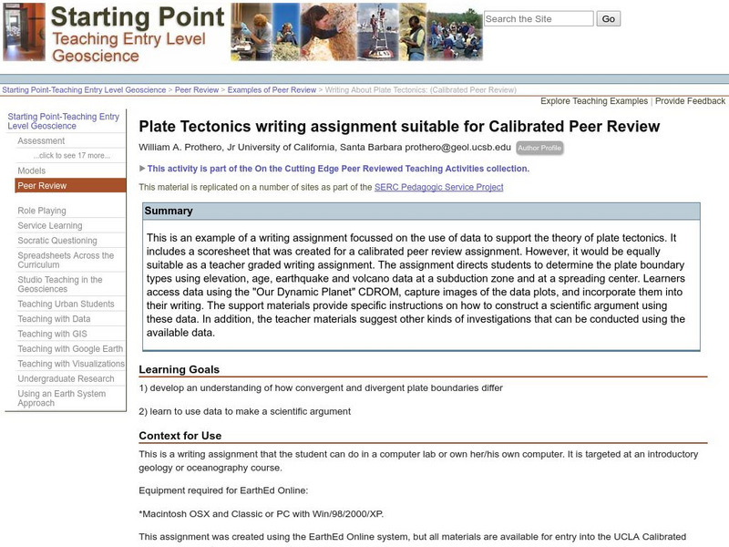 Serc: Writing About Plate Tectonics Lesson Plan Serc: Writing About Plate Tectonics Lesson Plan