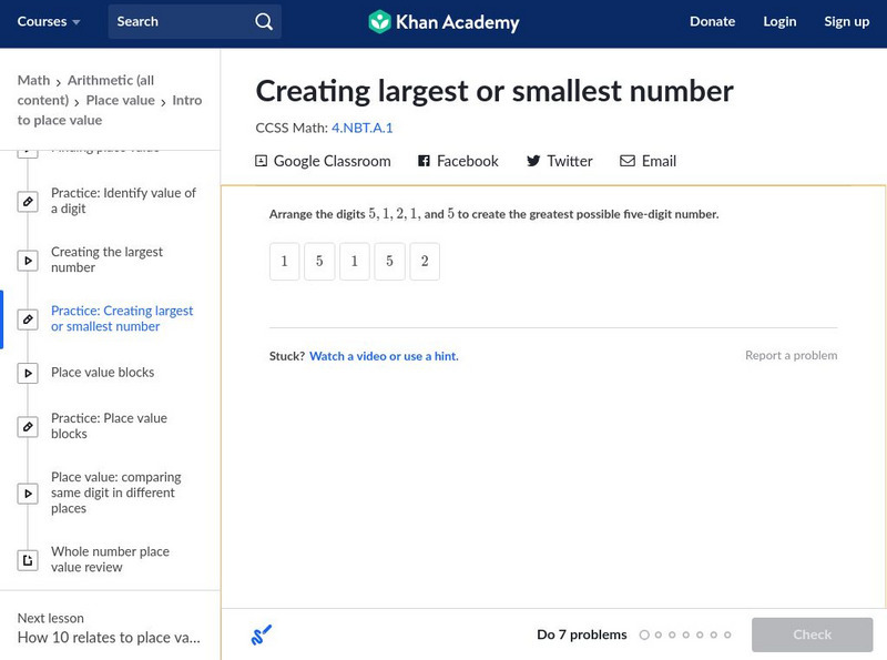 Khan Academy: Creating Largest or Smallest Number Unknown Type