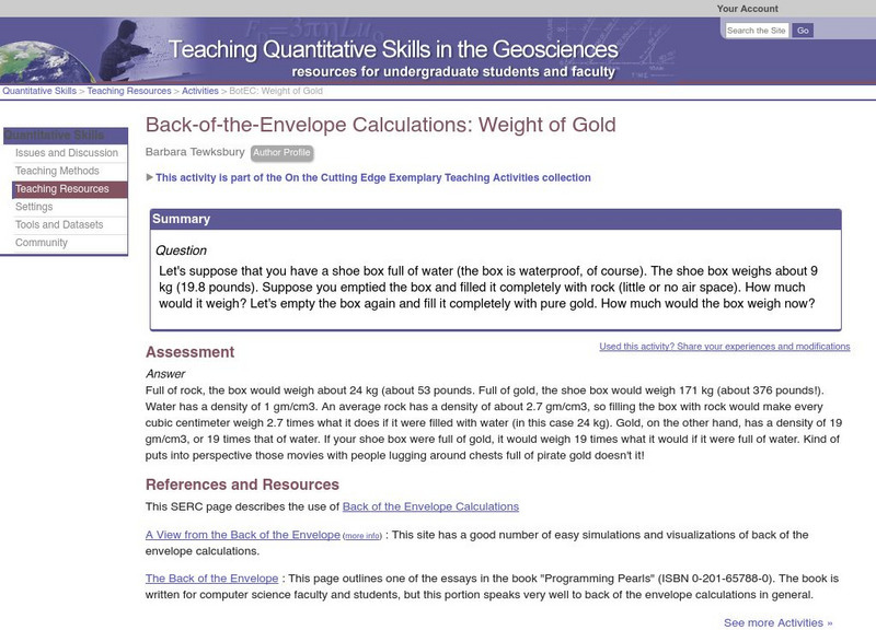 Serc: Bot Ec: Weight of Gold Lesson Plan