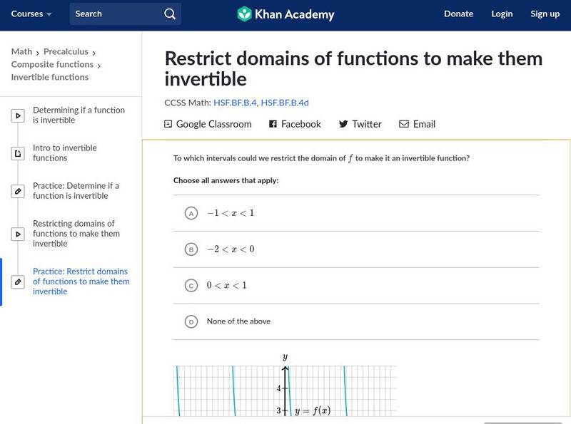 Khan Academy: Restrict Domains of Functions to Make Them Invertible Unknown Type