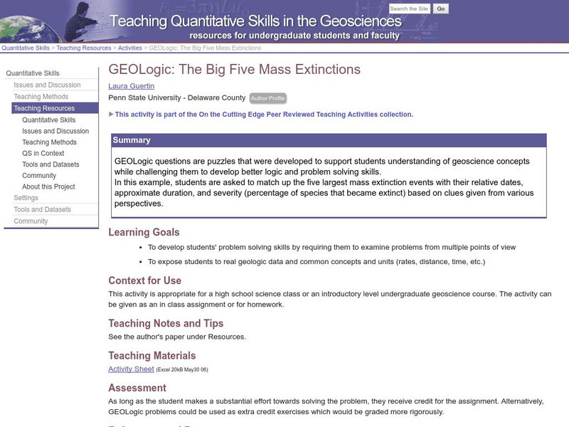 Serc: Geo Logic: The Big Five Mass Extinctions Lesson Plan Serc: Geo Logic: The Big Five Mass Extinctions Lesson Plan